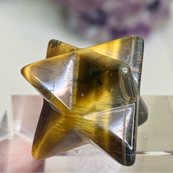 MINI Gold Tigers Eye Merkaba Star Crystal Carving Chakra Healing Meditation 3/4" - Picture 6 of 10